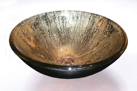 gold and black glass sink