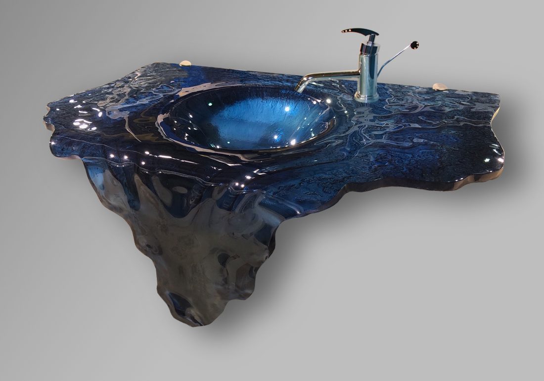 Wall mount glass sink dark blue waterfall 40 Marie C