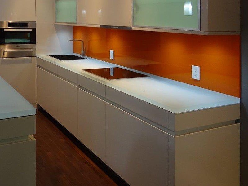 Custom glass backsplash