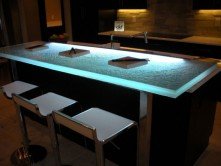 Raised glass countertop with LED light. Textured glass with semi-frost finish.